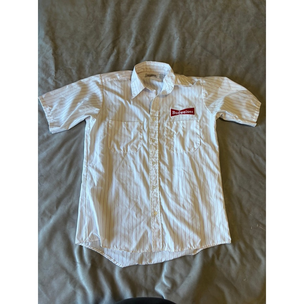 Highland by Red Kap Budweiser Work Shirt Mens Medium White Red Pinstripe SP60RW8